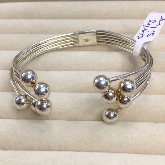 Sterling Silver Modernist Brutalist Cuff Bangle Bracelet with ball spheres - Picture 1 of 6